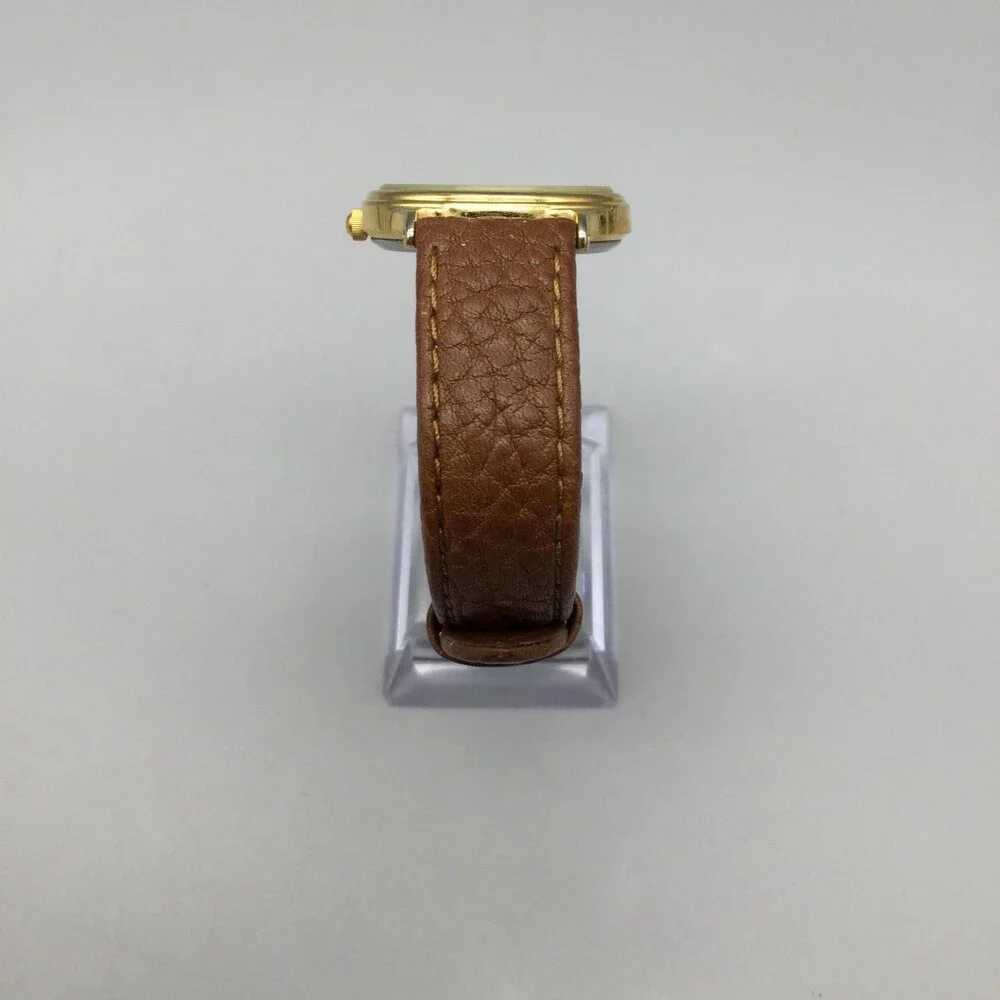 Vintage VEGA Junction Mens Watch 31mm Moon Phase Brown Leather Date New Battery